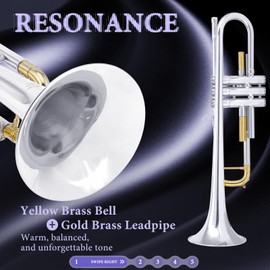 ALLSET Bb Standard Trumpet for Beginners | Student Band, Orchestra, Pro Level Performance | Professional Brass Trumpet Kit with Hard Case, 7C Mouthpiece& Cleaning Kit | Advanced Students Silver