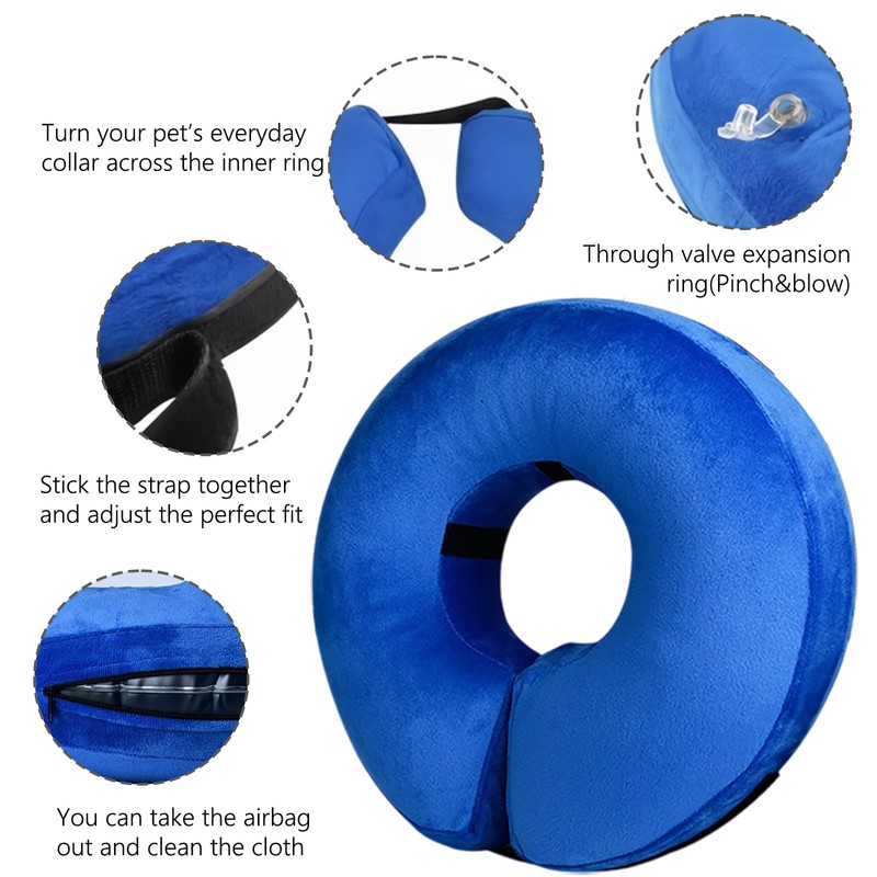 Inflatable Dog Collar, Adjustable Dog Collar, Leak Protection, Blue, L