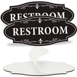 Restroom Sign, 2 Pack Restroom Signs for Business and Home, Toilet Sign Acrylic Self-adhesive 8.5x3.5in Black