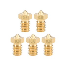 sourcing map 3D Printer Print Heads M6 Thread Replacement Parts for V5 V6 1.75 mm Extruder Brass Pressure Nozzle 0.6 mm Pack of 5