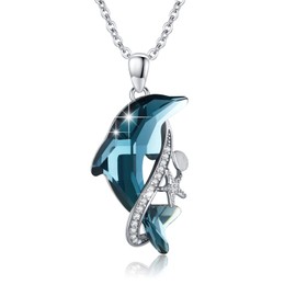 Sterling Silver Dolphin Pendant Necklace Blue Crystal Dolphins Jewelry Summer Beach Themed Gifts for Women Birthday Christmas Mothers Day Graduation