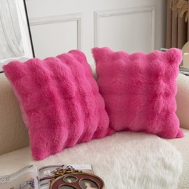 Mandioo Pack of 2 Cushion Covers 55cm x 55cm Decorative Thick Plush Wool Throw Pillow Covers cases for Sofa Bedroom Living Home 22 x 22 Inch Hot Pink