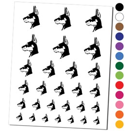 Alert Doberman Pinscher Guard Dog Temporary Tattoo Water Resistant Fake Body Art Set Collection - Red (One Sheet)