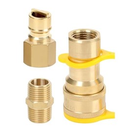 GRILLJOB 1/2" Gas Quick Connect Kit, Disconnect Connector with Female Insert Plug and 1/2" x 1/2" Male NPT Fitting, Solid Brass 1/2 inch Natural Gas Propane Quick Connect Adapter