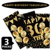 Labeol 3 Pack 30th Birthday Tablecloth, Black and Gold Happy