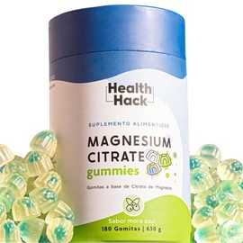 Health Hack Citrato Magnesio Gomitas 400 Elemental Como Por Porción Sabor Mora Azul Azúcar Suplemento Vegano Gluten Colorantes Artificiales 180