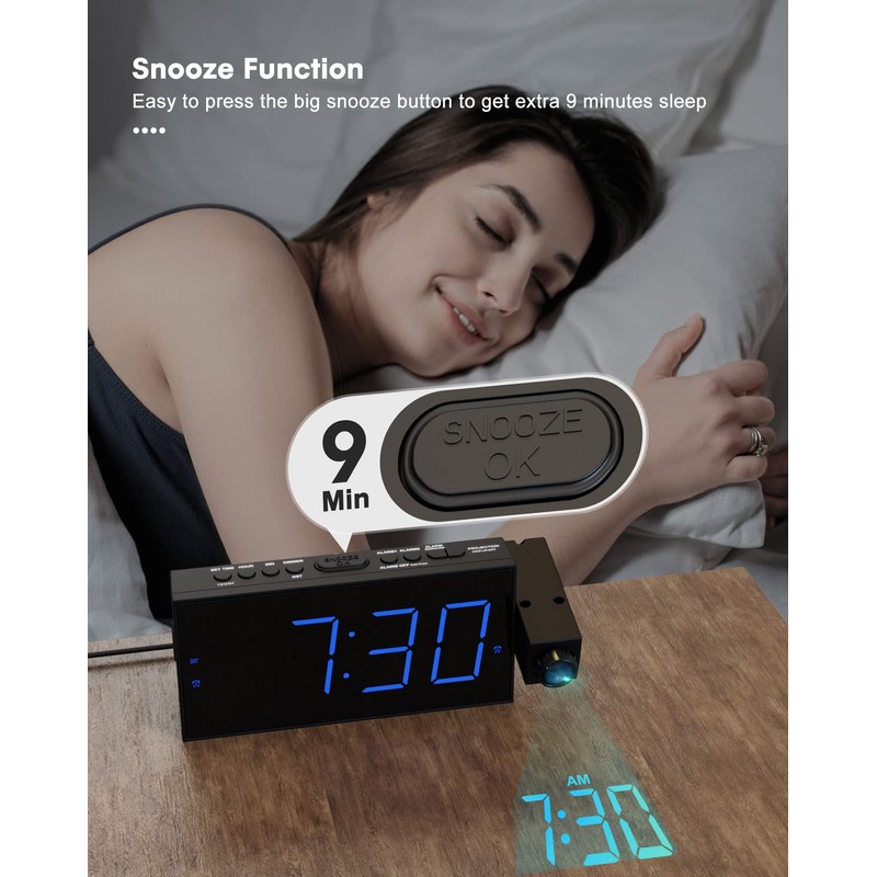 Projection Alarm Clock, Digital Clock with USB Phone Charging,180°Projector Clock,5-Level