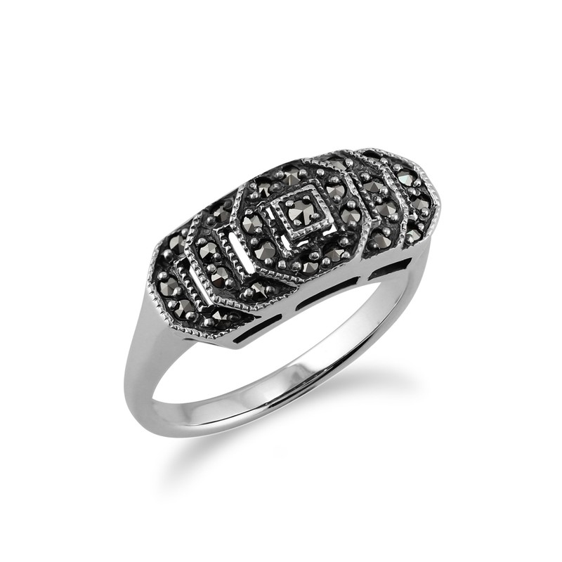 Gemondo Art Deco Stepped Ring, 925 Sterling Silver 0.28ct Marcasite