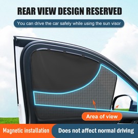Car Window Sun Shade for Driver Side Window, 2 Pcs Magnetic Car Windows Covers Sun Shade Half Blackout & Half See-Through Curtains UV Protection Automotive Sunshades for Most Cars