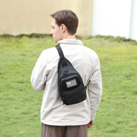 Wotony Tactical Sling Bag Shoulder Backpack - Military Sport Outdoor Pack Carry (Black, Medium)