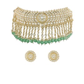 I Jewels Juego de gargantilla con tachuelas de perlas, chapado en oro de 18 quilates para mujeres y niñas (K7210), Metal Perla