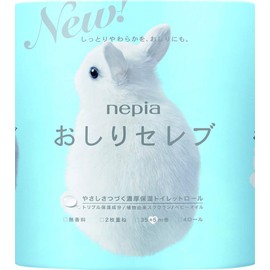 Nepia Oshiri Celebrity Toilet Roll, 4 Rolls, 2 Layers, 15.6 ft (40 m) x 4 Rolls, Double, 100% Fresh Pulp, Moisturizing Type