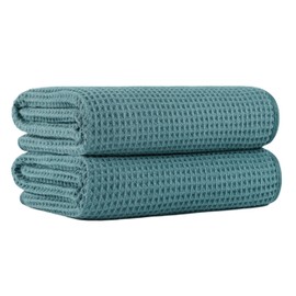 MICROFI New Microfiber Waffle Bath Towels, 2 Pieces, Oversized, Soft, Absorbent, Fast Drying, Lint Free (Green)