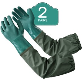 Haiou Long Rubber Gloves, 25" Elbow Length, Heavy Duty, Chemical Resistant, Large, Green (2 Pairs)