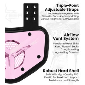 Penveer Chrome Football Backplate for Shoulder Pads with High Impact Padding, Adult & Youth Lower Backplate Football with Air Vents (Pink, Adult)