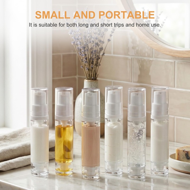6pcs Airless Travel Pump Bottle, 10ml, Clear