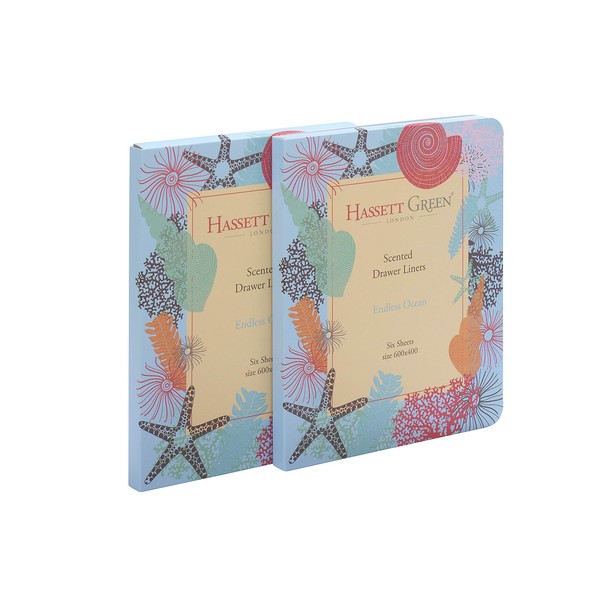 Hassett Green London - Endless Ocean Scented Drawer Liners - Two Pack of 6 Sheets size 600 x 400 mm (Twin Pack)