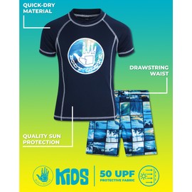 Body Glove Conjunto de natación para niños – 2 piezas UPF 50+ playera de natación y traje de baño para niños (4-12), Dark Navy Beach, 8