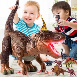 BLmukce Large Dinosaur Toys for Kids 3-5, Big Dinosaur Tyrannosaurus rex Figure Toy with 10+ Dinosaurs Belly Storage, Gliding Wheels, Lights Sounds & Mist Spray – T-Rex That eats Toy for Boys Gift