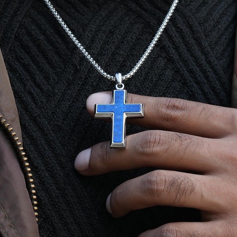 RTZN® Lapis Lazuli Cross Necklace for Men – Premium Handcrafted
