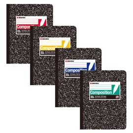 KAISA Composition Notebook, Wide Ruled 100Sheets 9-3/4" x 7-1/2" Students Notebooks, 9.75x7.5inch Black Marble Covers, 4pads, C10001W