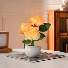 Lámpara de Rosa,Lámpara de Mesa Bonsái con Rosas,Luz de Noche de Flores Artificiales,Regalos para mujer,Navidad,Día de San Valentín,Regalo de cumpleaños (Rosa - Champagne)