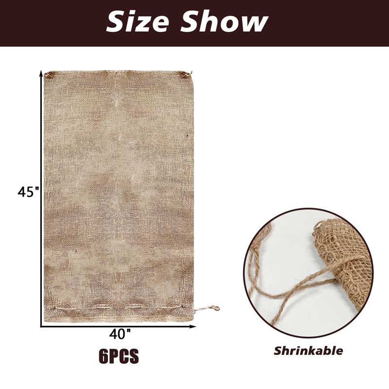 6 Pack 24” × 40” Burlap Winter Plant Cover Bags