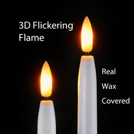 Homemory 15 inches Real Wax Flameless Taper Candles with Remote Timer, 6 Pcs White LED Taper Candles Battery Operated with 3D Flickering Flame, Window Candle Led Candlesticks for Dinners Home Decor
