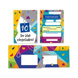 Minkocards 8 Invitation Cards with 8 Envelopes for 10th Children's Birthday Climbing Bouldering Girls Boys Invitations Tenth Birthday