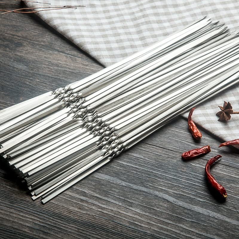 20/100/200/300/500 PCS Stainless Steel Barbecue Metal Skewers Flat Needle BBQ