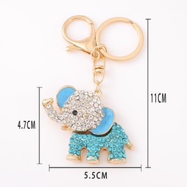Cute Big Ears Elephant Keychain Sparkling Keyring Crystal Purse Pendant Rhinestones Handbag Charm (Blue)