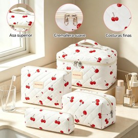 Bolsas de Cosméticos Acolchadas con Diseño de Cerezas Mini, Kit de 4 Piezas con Diferentes Tamaños, Organizador Portátil Suave, Ideal para Viajes, Escuela y Regalos para Mujeres (cereza grande)