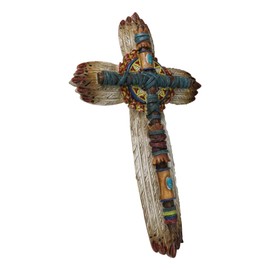 Ebros Gift Rustic Southwestern Tribal Indian Feathers With Colorful Turquoise Rocks And Navajo Vector Symbols Wall Cross Decor Plaque Figurine Inspirational