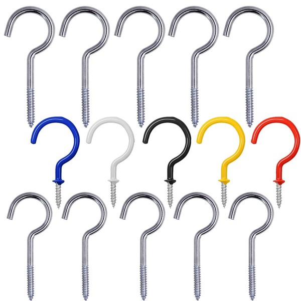 15pcs Metal Cup Hooks Ceiling Hooks, FineGood Screw-in Hanger for Indoor and Outdoor Hanging, 5pcs 2.95'' + 5pcs 2.95'' + 5pcs 3.34'' Galvanized Steel