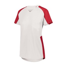 Augusta Sportswear Women's Standard Ladies Cutter Softball Jersey: Stylish and Lightweight V-Neck Tee Active Comfort, White/Red, Medium
