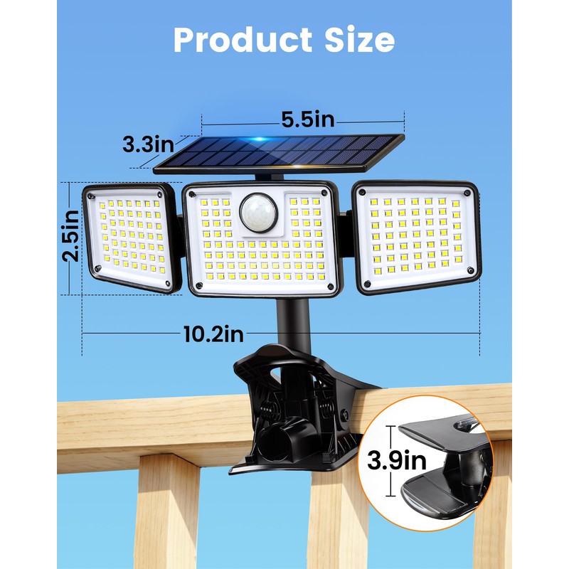 1500LM Clip On Solar Lights Outdoor, Motion Sensor Outdoor Lights