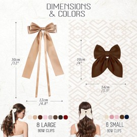 14 Pcs Hair Bows for Women, Bow Hair Clips with Long Tail, Coquette Bows Hair Ribbons, Big Hair Bow Hair Accessories for Women (Trendy Brown)