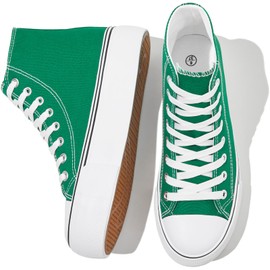 FRACORA Womens High Top Canvas Shoes White Black Platform Sneakers Lace Up Shoes for Women(Green,US7)