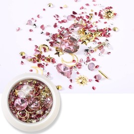 Ginojex 3D Nail Charms DIY Manicure Art Decorations Acrylic Red Crystal Rhinestone Metal Rivet Star Moon Accessories Mixed-style