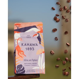 KAHAWA 1893 - African Spice - As Seen on Shark Tank - Medium Roast Coffee w/Fresh Spices of Cinnamon, Cardamom, and Cloves - Directly Farmer Sourced from East Africa - Pre Ground - 12oz