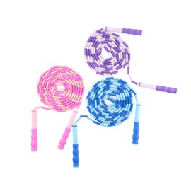 WOLVINA 3Pcs Beaded Bamboo-Segment Jump Rope - Durable PVC Skipping Rope with Anti-Slip Handle, Tangle-Free Design & Adjustable Length for Beginners (Blue/Red/Purple)