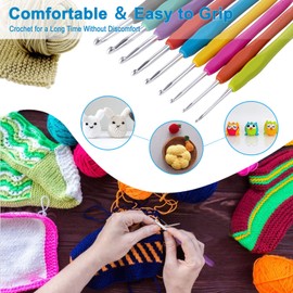 Vodiye Vodiye 23 PCS Crochet Hooks, Ergonomic Handle Crochet Hooks Set for Arthritic Hands, Comfortable Smooth Crochet Needles Extra Long? Knitting Needles with Stitch Markers, Rubber, Multicolor