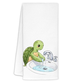 KRHFG Cute Turtle Bathroom Hand Towels, Sea Turtle Bathroom Decor, Turtles Lovers Gifts Decorative Hand Towels for Kids Bathrooms, Funny Coastal Beach Kitchen Towels, 16x24 Inch