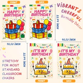 FOGWOWO Set of 2 Back to School Happy Birthday Chair Covers for Classroom 16.5x22.4 Inch Student Birthday Classroom Seat Cover Reusable Washable Party Decorations for Teachers School Celebration