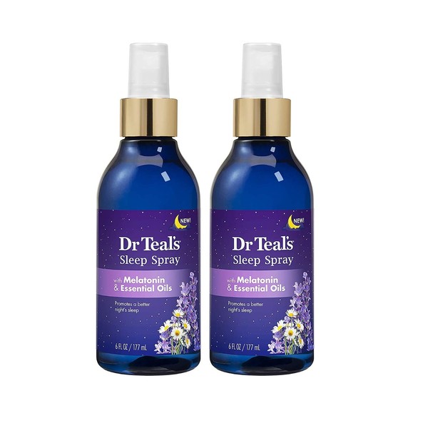 Dr. Teal's Sleep Spray with Melatonin & Essential Oils Gift Set (2 Pack, 6 fl oz ea.) - Nighttime Therapy Formula with Chamomile & Lavender - Ease Sore Muscles While Promoting a Better Nights Sleep
