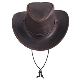 Sidewinder Mens Cowboy Leather Hat Western Style Unisex Australian Braided Hatband, Black, Small