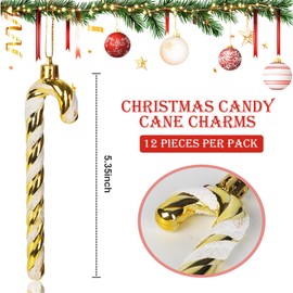 Pack of 12 Candy Canes Christmas Tree Decorations - Glitter Christmas Tree Decoration Pendant - Candy Cane Xmas Christmas Tree Decorations Gold Silver - Suitable for Christmas Tree Decoration Create a