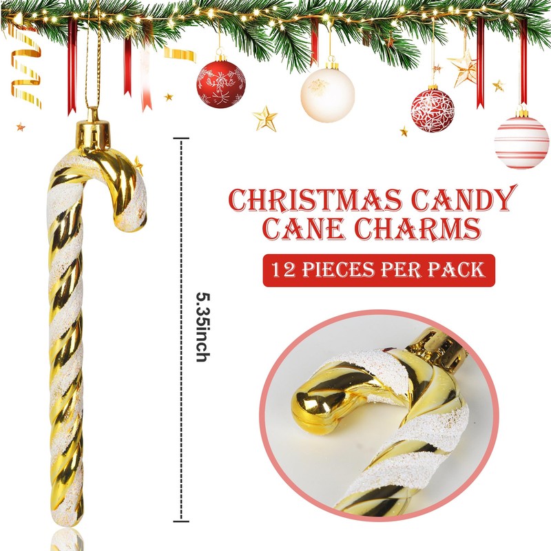 Pack of 12 Candy Canes Christmas Tree Decorations - Glitter