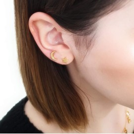 Collar de Luna - Set de Joyeria - Chapa de Oro Calidad Premium o Rodio -Set Luna y Estrella - Aretes de Luna - Juego de Joyeria Lunar - Set de estrella - Sol y Luna - Elegantia Jewelry (Luna Y Estrella Aretes)