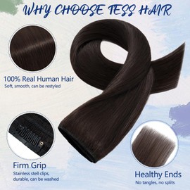 TESS Clip In Hair Extension Remy,Hair Extensions Real Human Hair One Peice 5 Clips Straight Natural Hairpieces for Womens/Girls(#2 Dark Brown,12Inch)